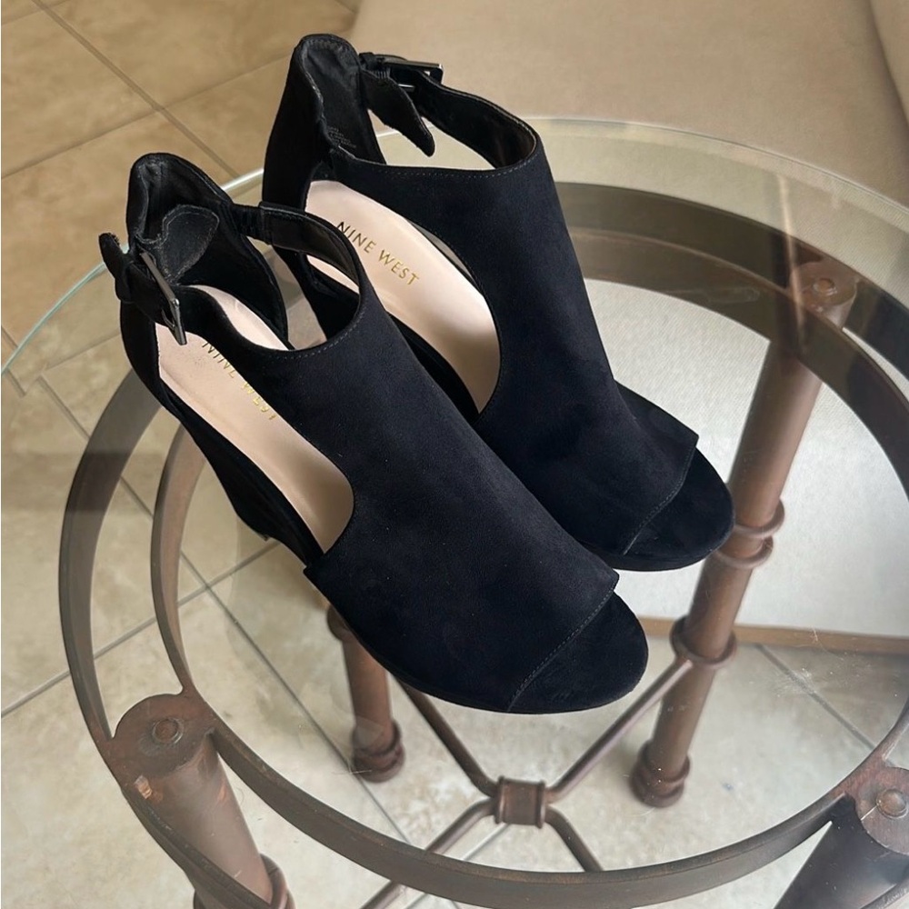 Nine West Black Open-Toe Heeled Booties